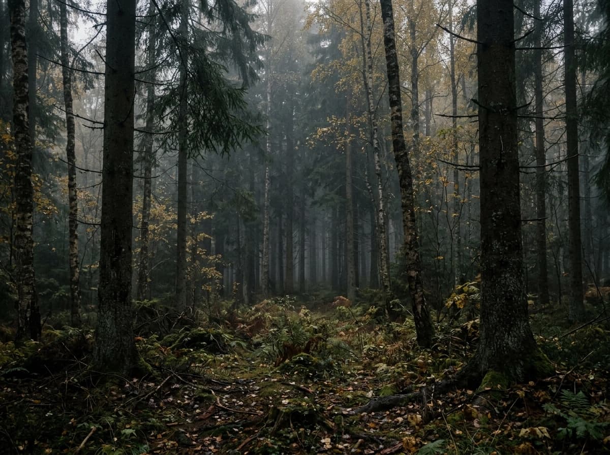 Granskog i dimma
