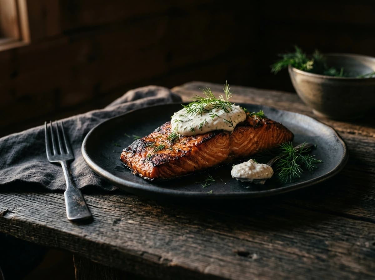 Saunarökt lax, pepparrotskräm, dill